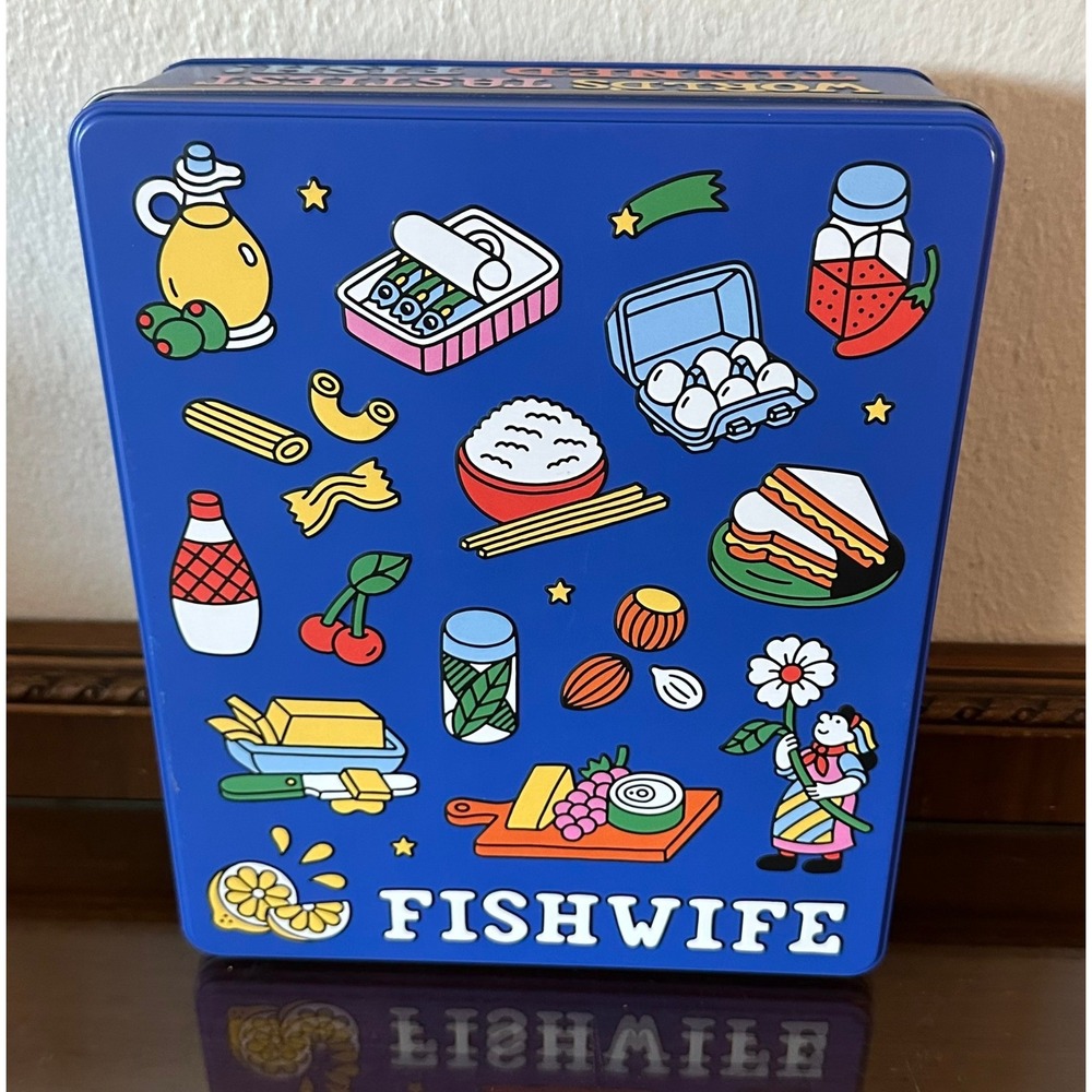 FishWife Tinned Fish Gift Tin Empty Metal Storage Box Blue Food Graphic 10x8x2.7